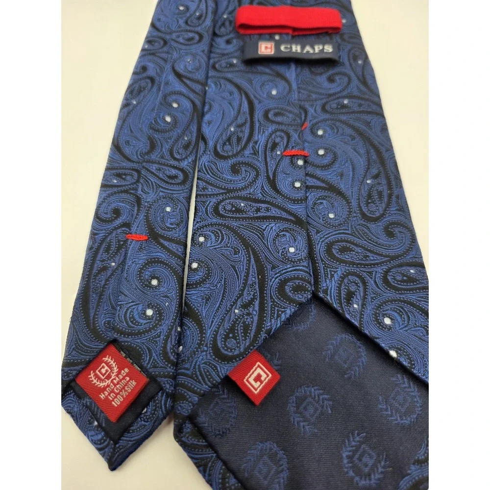 Chaps Ralph Lauren Men's Blue Black Paisley 100% Silk Tie 58